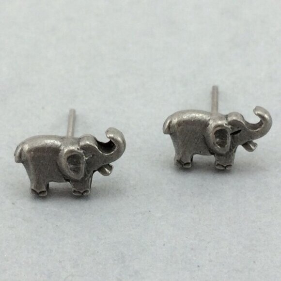 Vintage Pewter Elephant Stud Earrings in Brooch Pin Trunk Up MISSING Items - Picture 13 of 15